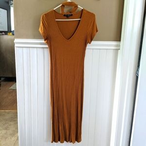 Mustard Ribbed Midi Dress